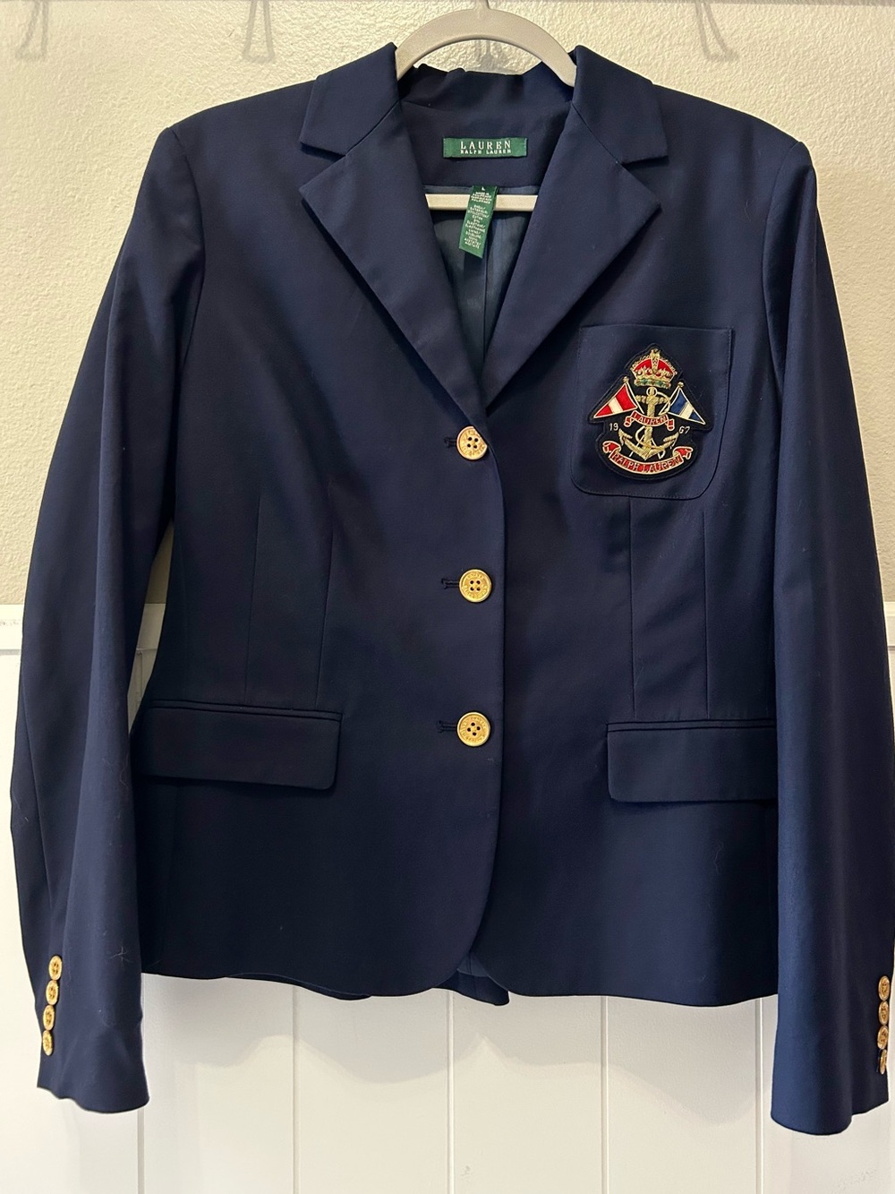Lauren Ralph Lauren Navy Crest Blazer Gold Buttons Nautical Preppy Cotton Jacket - Picture 4 of 11